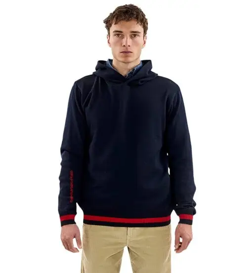 Knit Stripe Hood M - felpa con cappuccio - uomo Dark Blue