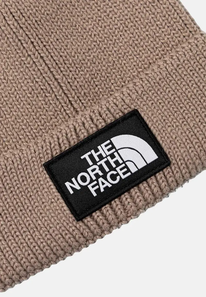 Berretto beige per uomo e donna con risvolto e logo box TNF miniatura 2
