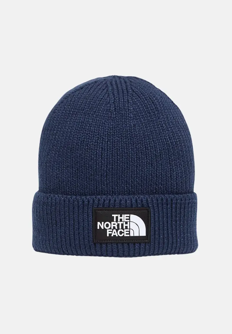 Berretto blu per uomo e donna con risvolto e logo box TNF