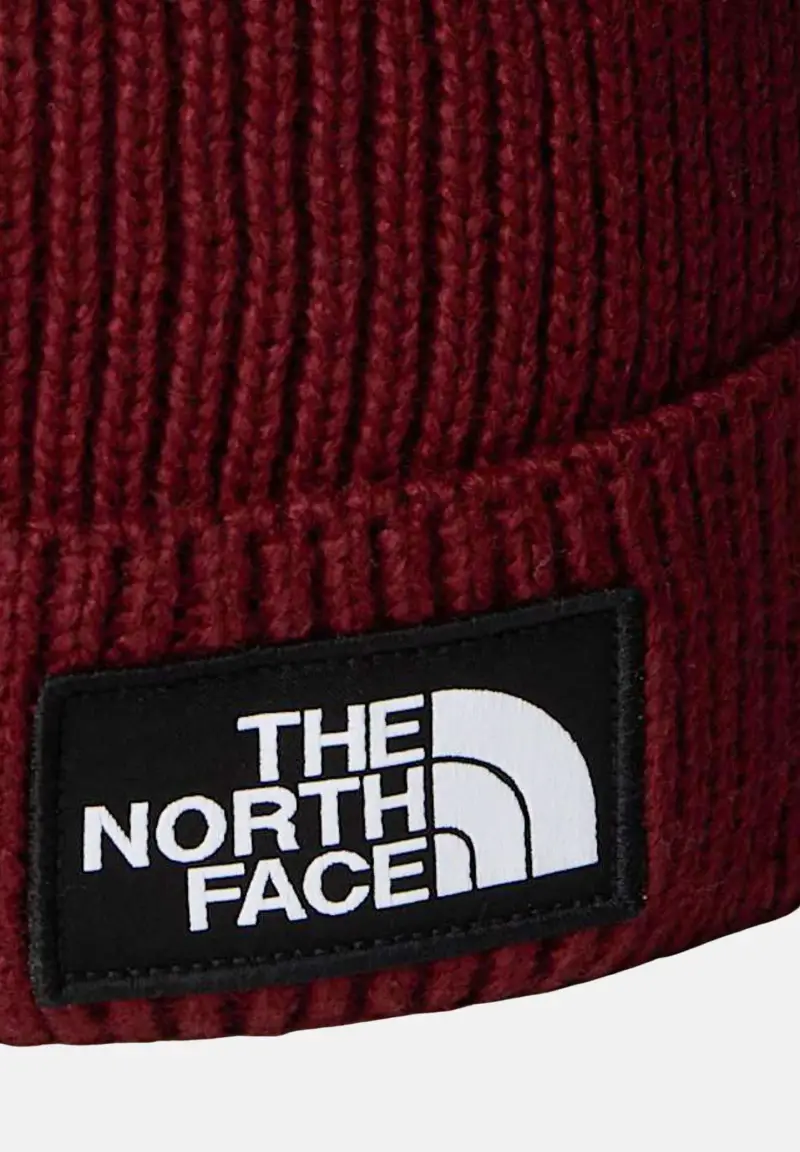 Berretto di lana bordeaux per uomo e donna con pompon e riquadro con logo TNF miniatura 2