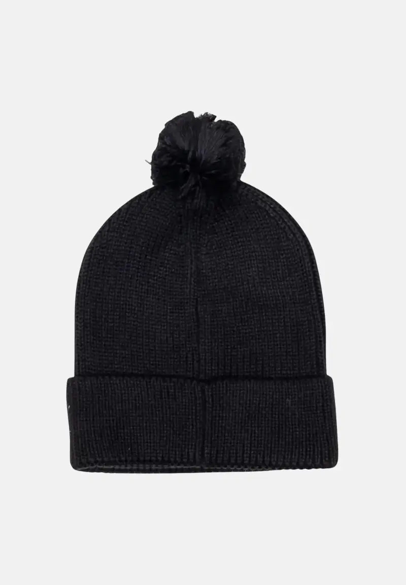 Berretto di lana nero per uomo e donna con pompon e riquadro con logo TNF miniatura 2