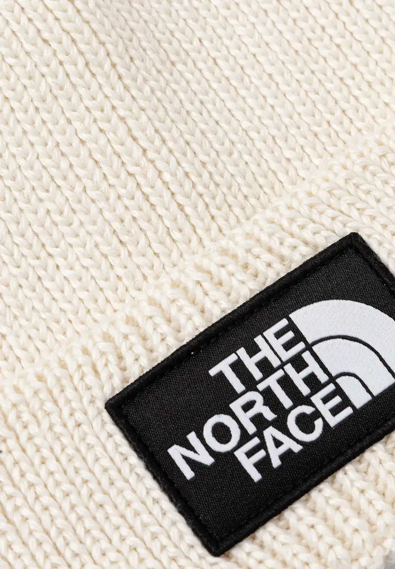 Berretto di lana panna per uomo e donna con pompon e riquadro con logo TNF miniatura 2