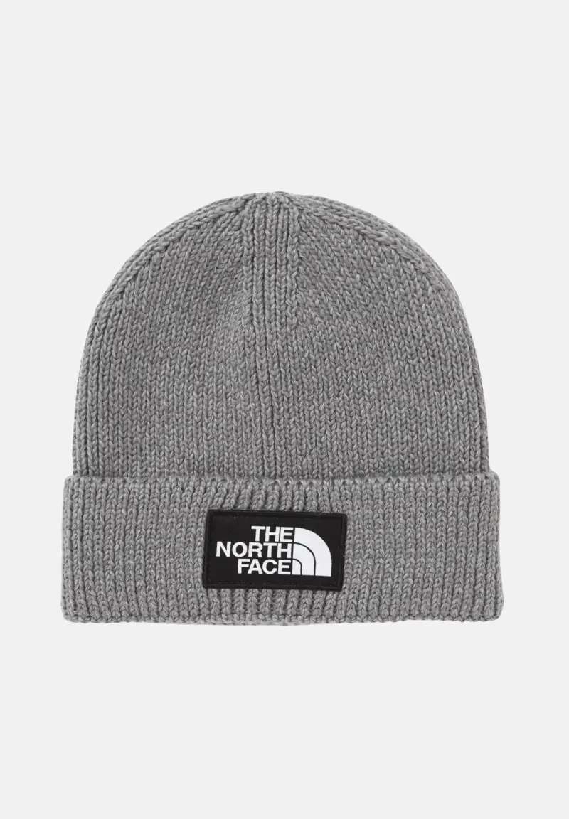 Berretto grigio per uomo e donna con risvolto e logo box TNF