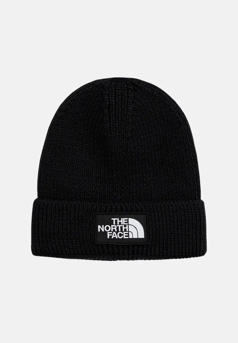 Berretto nero per uomo e donna con risvolto e logo box TNF