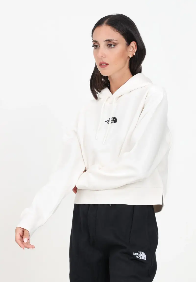 Felpa con cappuccio Essential Crop bianca da donna miniatura 2