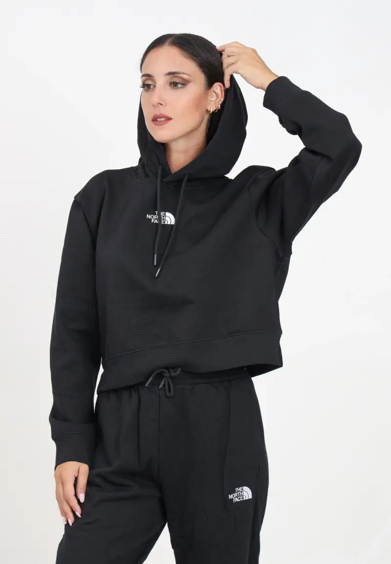 Felpa con cappuccio Essential Crop nera da donna miniatura 2
