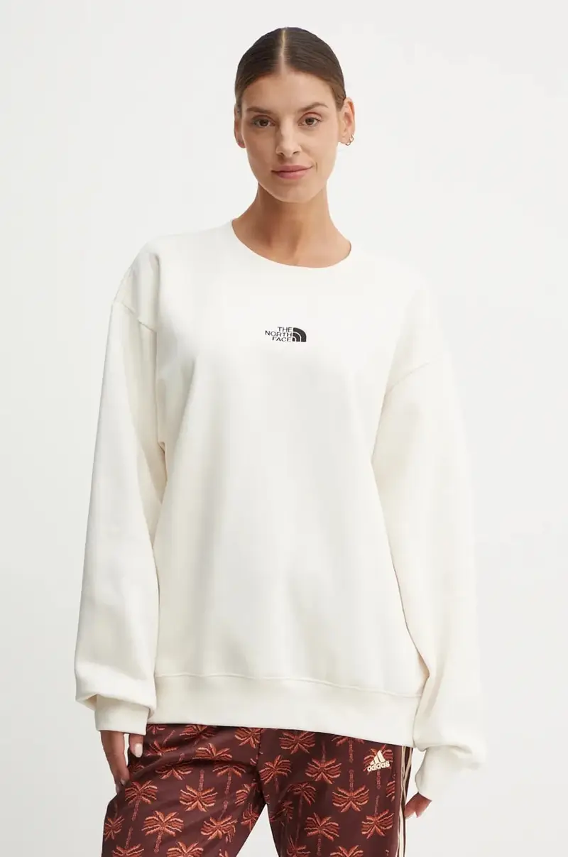 felpa Essential Crew donna colore beige con applicazione NF0A89EPQLI1