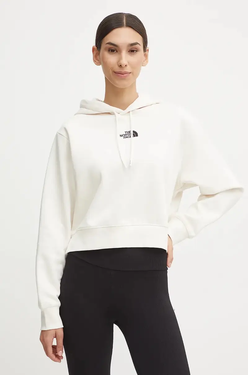 felpa Essential Crop Hoodie donna colore beige con cappuccio NF0A89EXQLI1