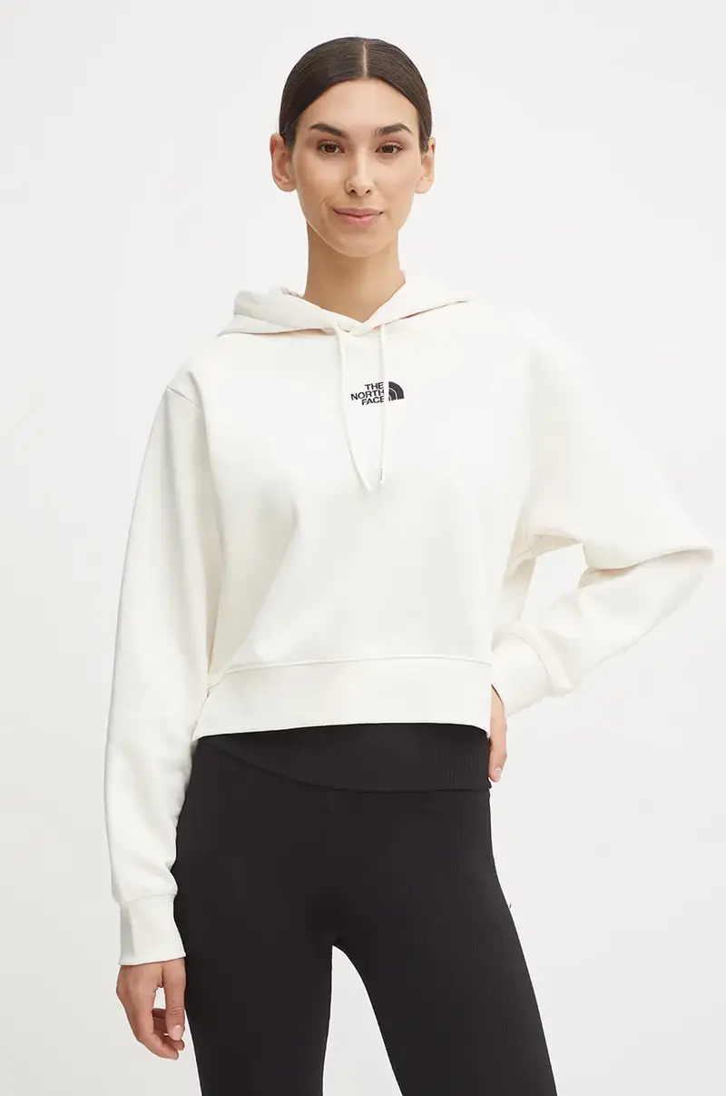 felpa Essential Crop Hoodie donna colore beige con cappuccio NF0A89EXQLI1
