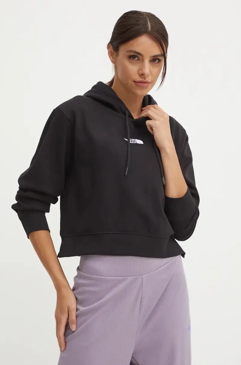 felpa Essential Crop Hoodie donna colore nero con cappuccio con applicazione NF0A89EXJK31