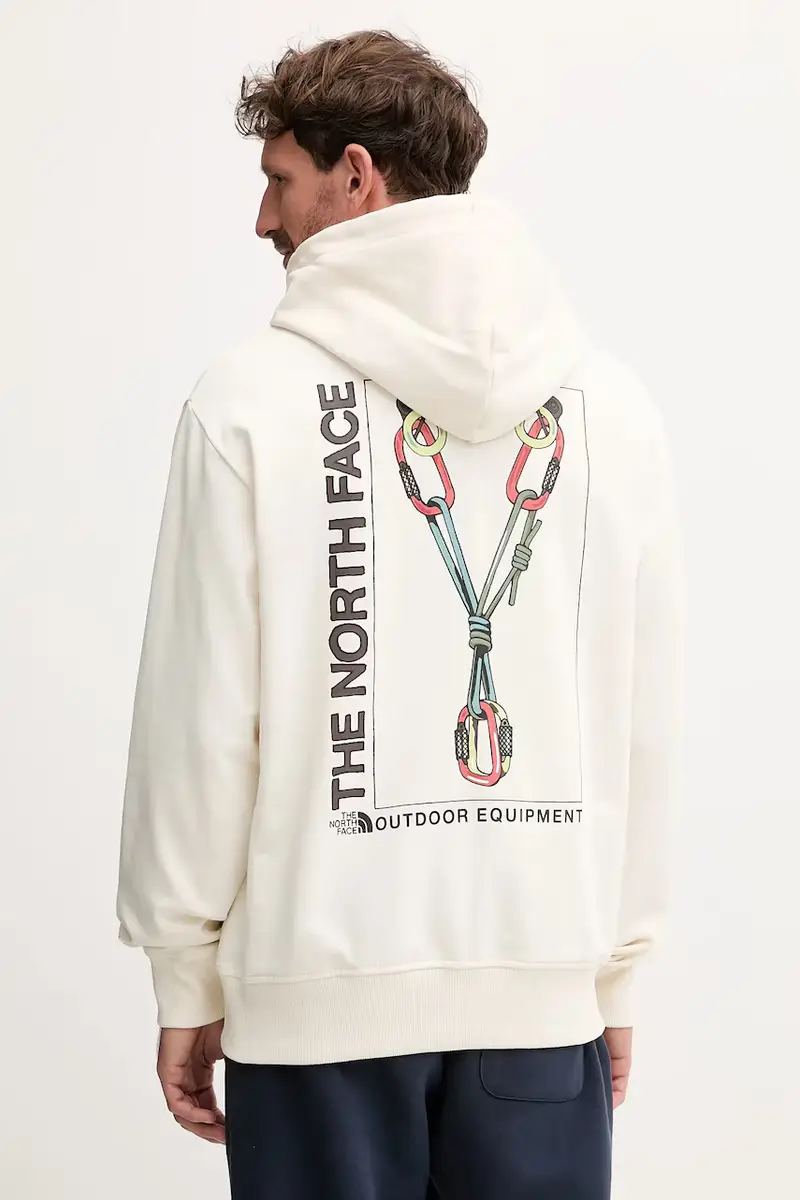 felpa in cotone Explore Gear Relaxed uomo colore beige con cappuccio NF0A8F2KQLI1