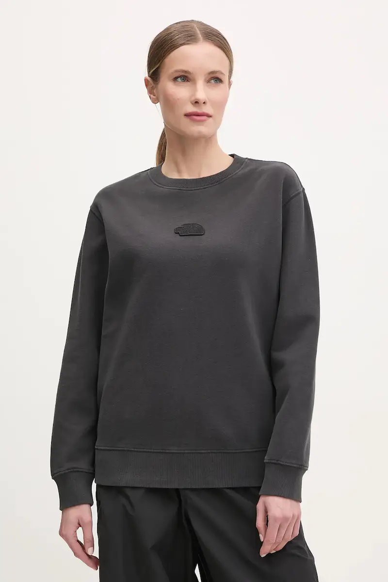 felpa in cotone Nature Relaxed donna colore grigio con applicazione NF0A8BVXJK31