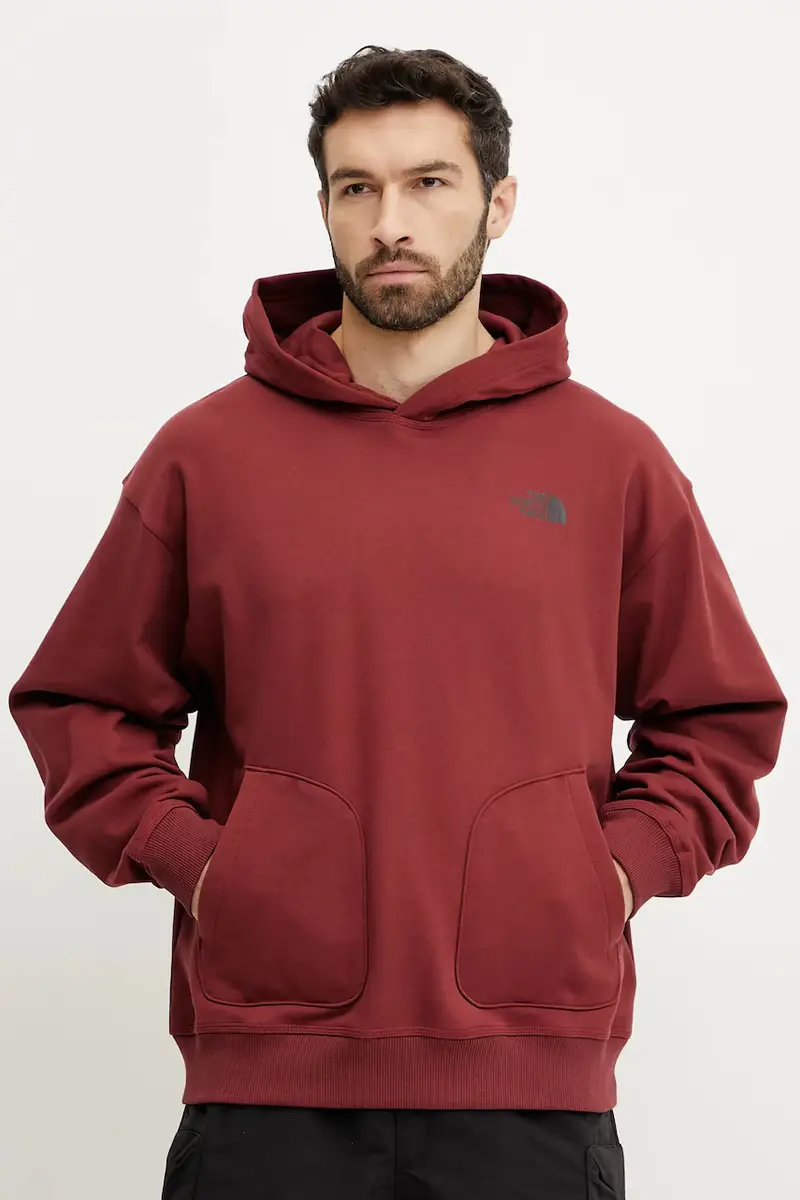 felpa in cotone Nuptse Oversized uomo colore rosso con cappuccio NF0A8C3V0VO1 miniatura 3