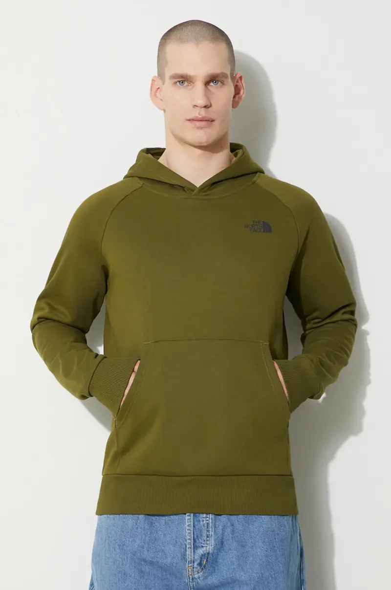 felpa in cotone Raglan Redbox Hoodie uomo colore verde con cappuccio NF0A2ZWUPIB1