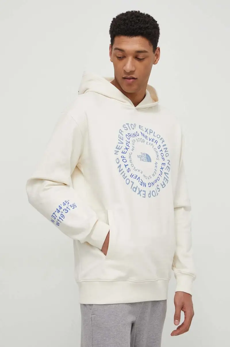 felpa in cotone uomo colore beige con cappuccio