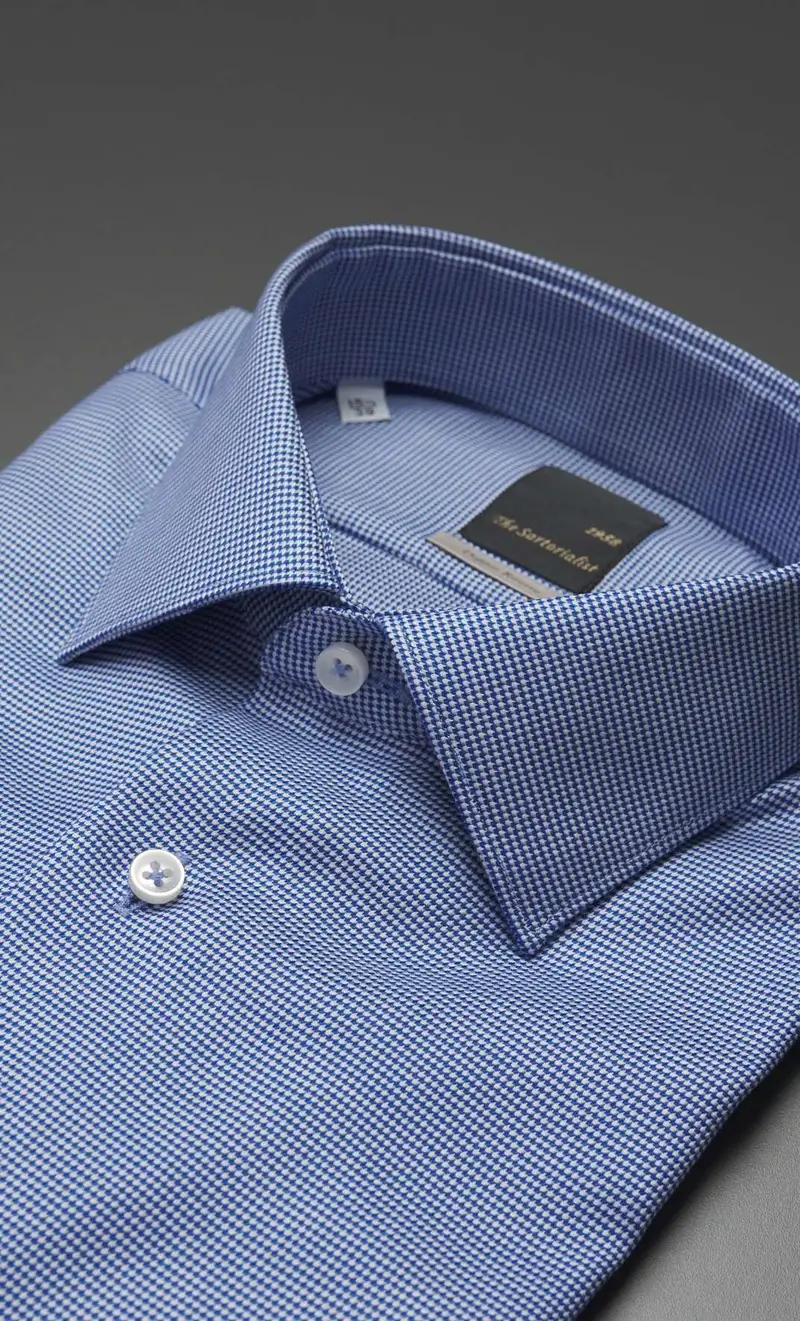 Camicia pied de poule the sartorialist doppio ritorto celeste, colore celeste miniatura 2