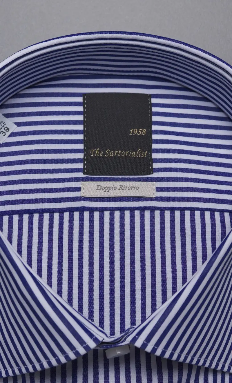Camicia rigata the sartorialist doppio ritorto blu - slim fit, colore blu miniatura 2