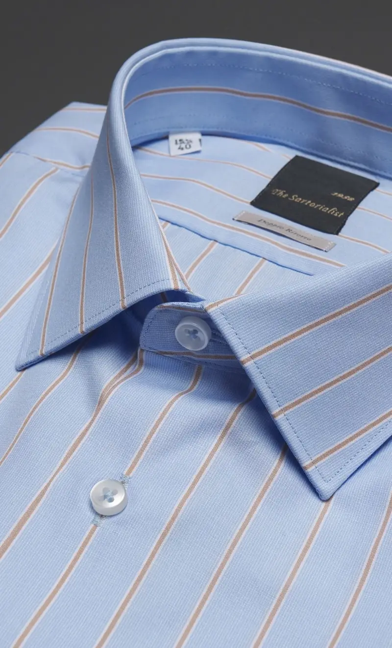 Camicia rigata the sartorialist doppio ritorto celeste-cammello, colore celeste miniatura 2
