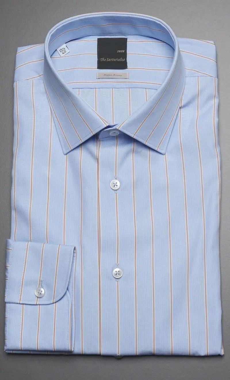 Camicia rigata the sartorialist doppio ritorto celeste-cammello, colore celeste