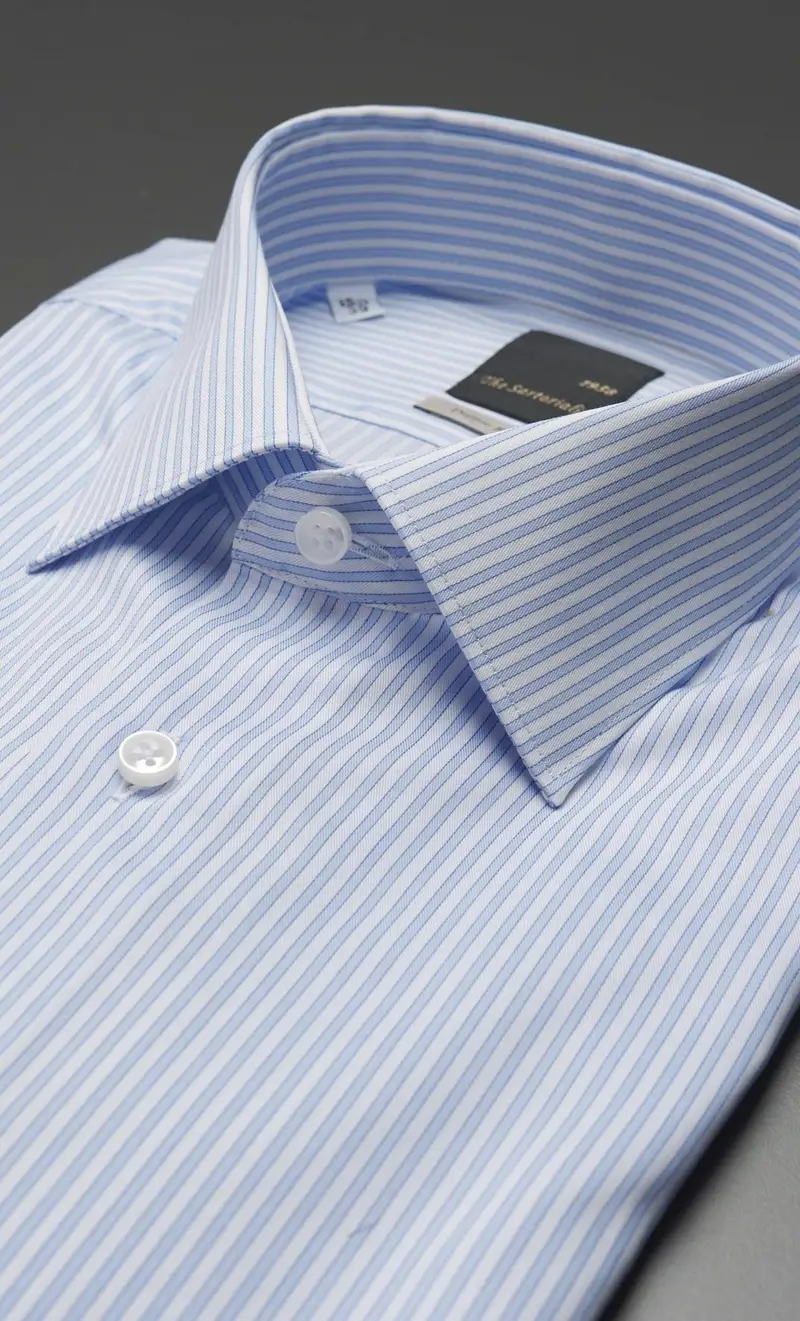 Camicia rigata the sartorialist doppio ritorto celeste, colore celeste miniatura 2