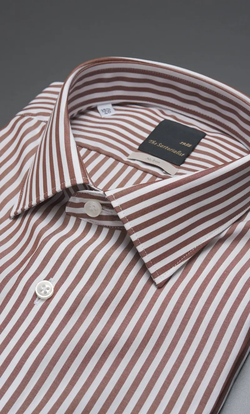 Camicia rigata the sartorialist marrone no stiro, colore moro miniatura 2
