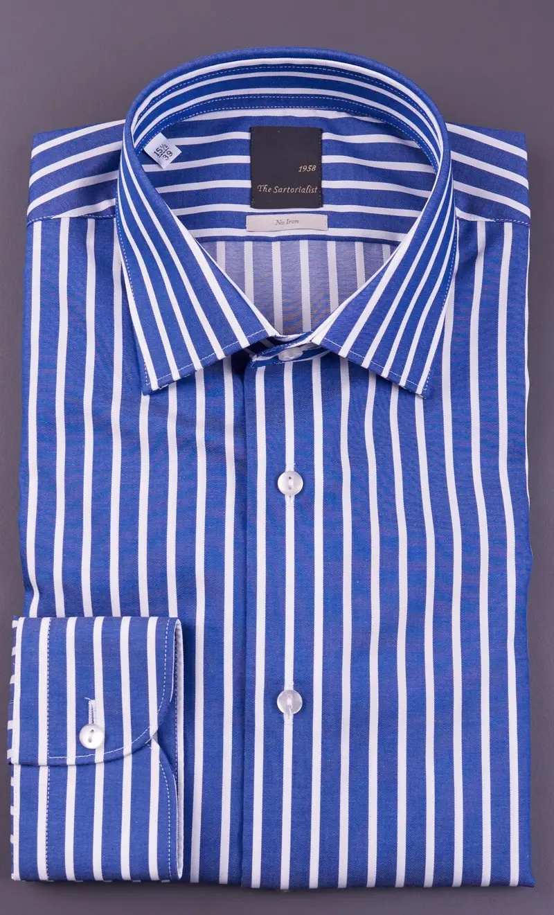 Camicia the sartorialist a righe no stiro, colore blu