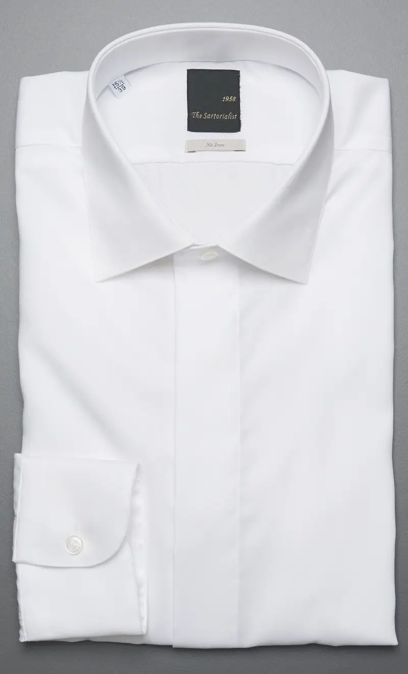 Camicia the sartorialist liscia bianca no stiro con bottoni coperti, colore bianco