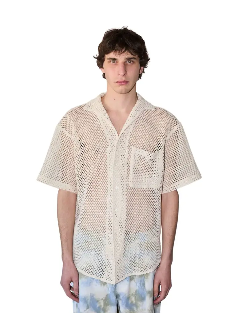 The Silted Company Baja check crochet shirt camicia da uomo traforata - beige M