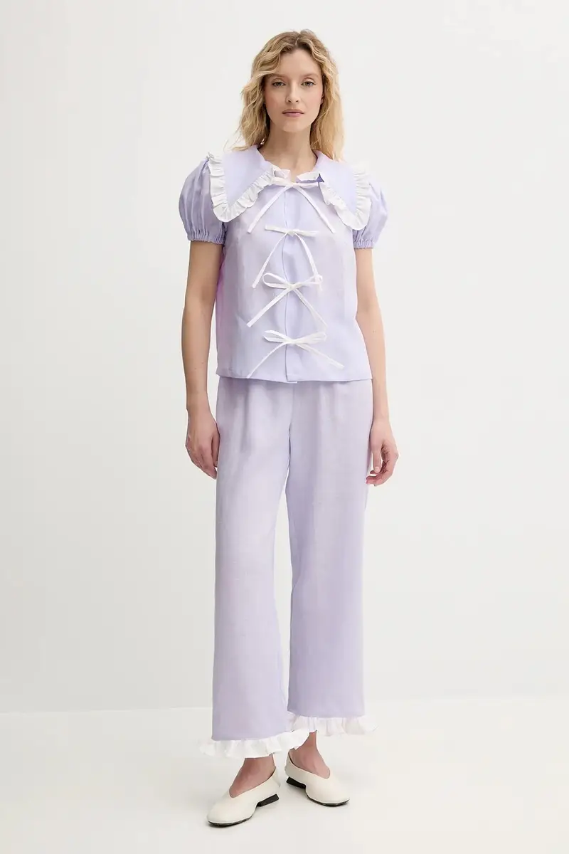 camicia di lino donna colore violetto PFSR01P009R miniatura 2