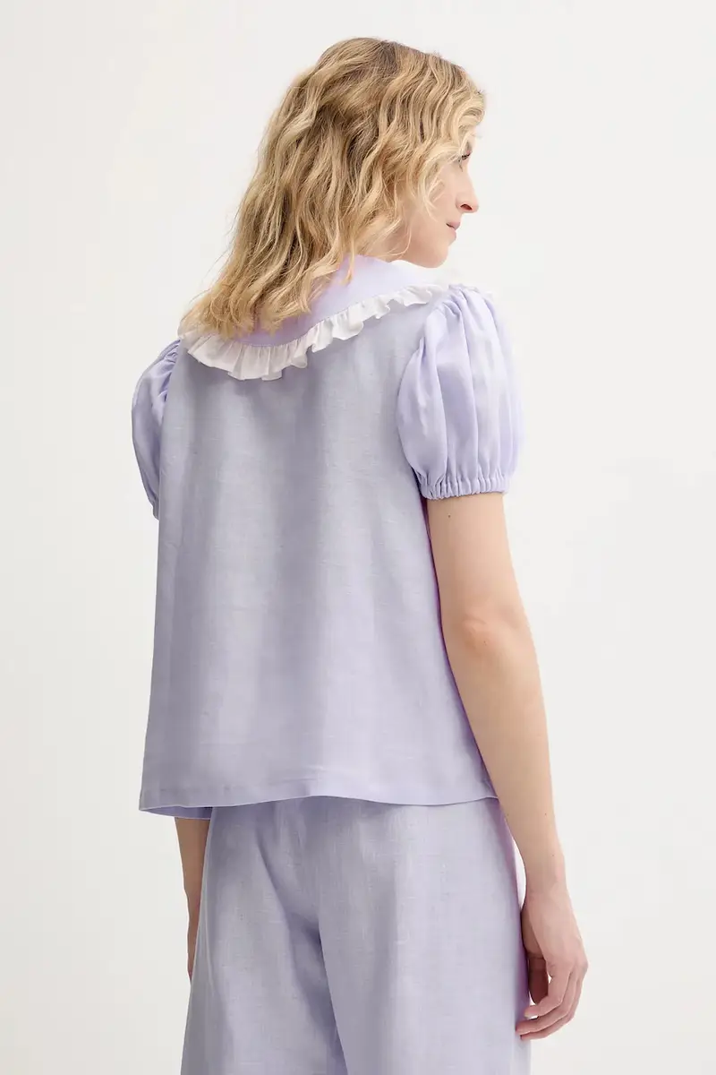 camicia di lino donna colore violetto PFSR01P009R miniatura 3