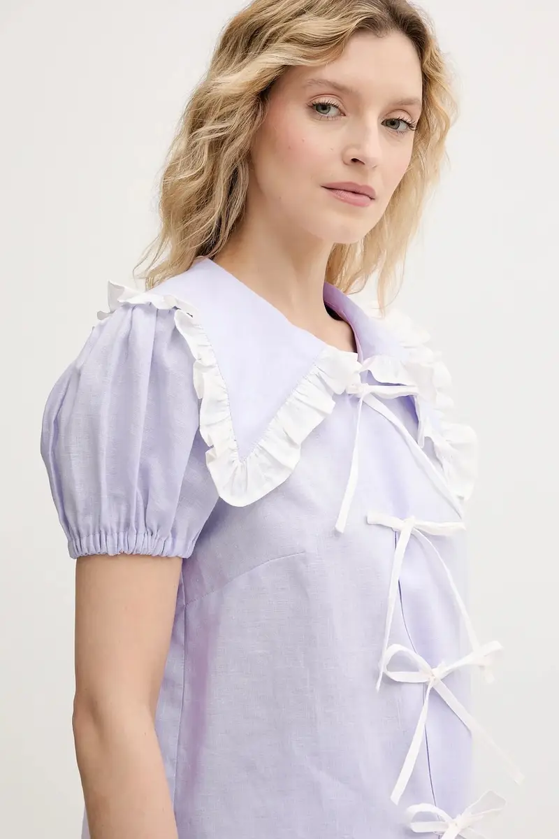 camicia di lino donna colore violetto PFSR01P009R miniatura 4