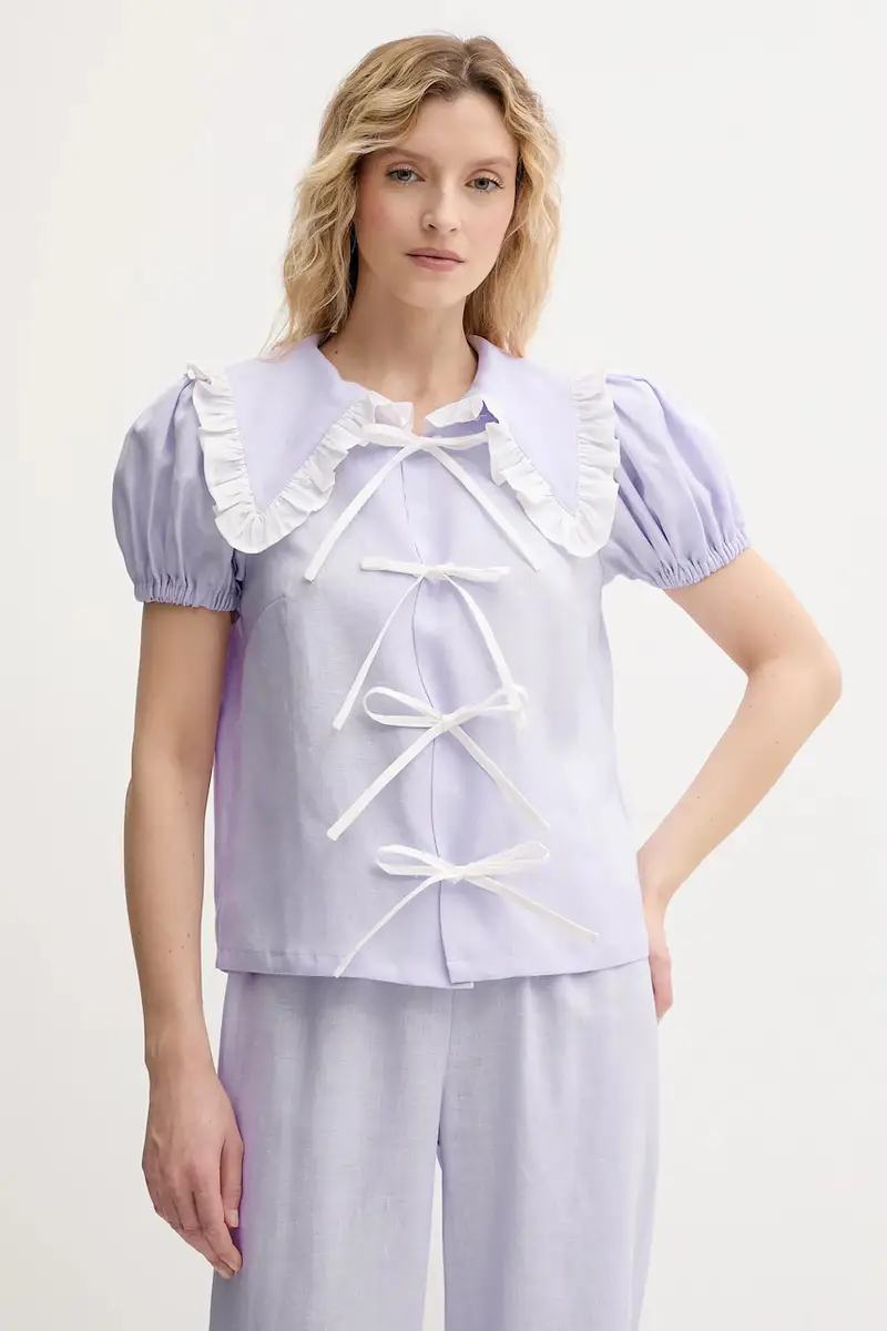 camicia di lino donna colore violetto PFSR01P009R