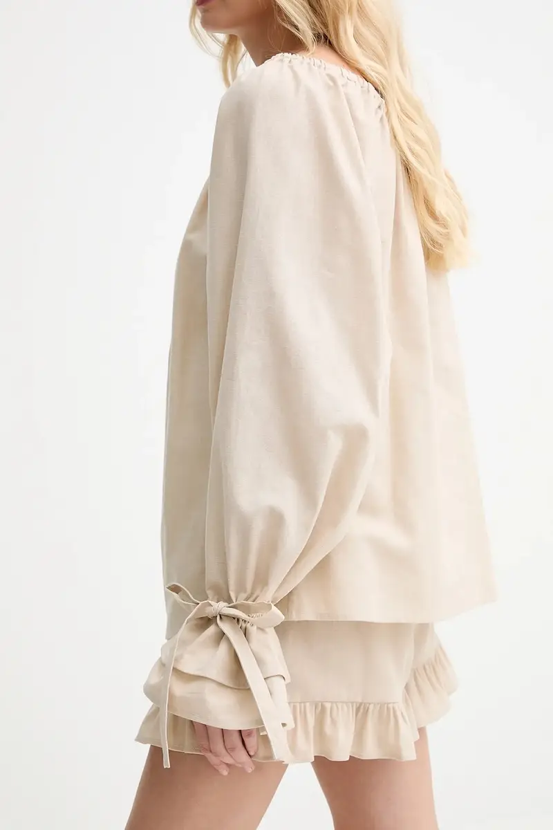 maglietta di lino donna colore beige CHBL06P017N miniatura 4