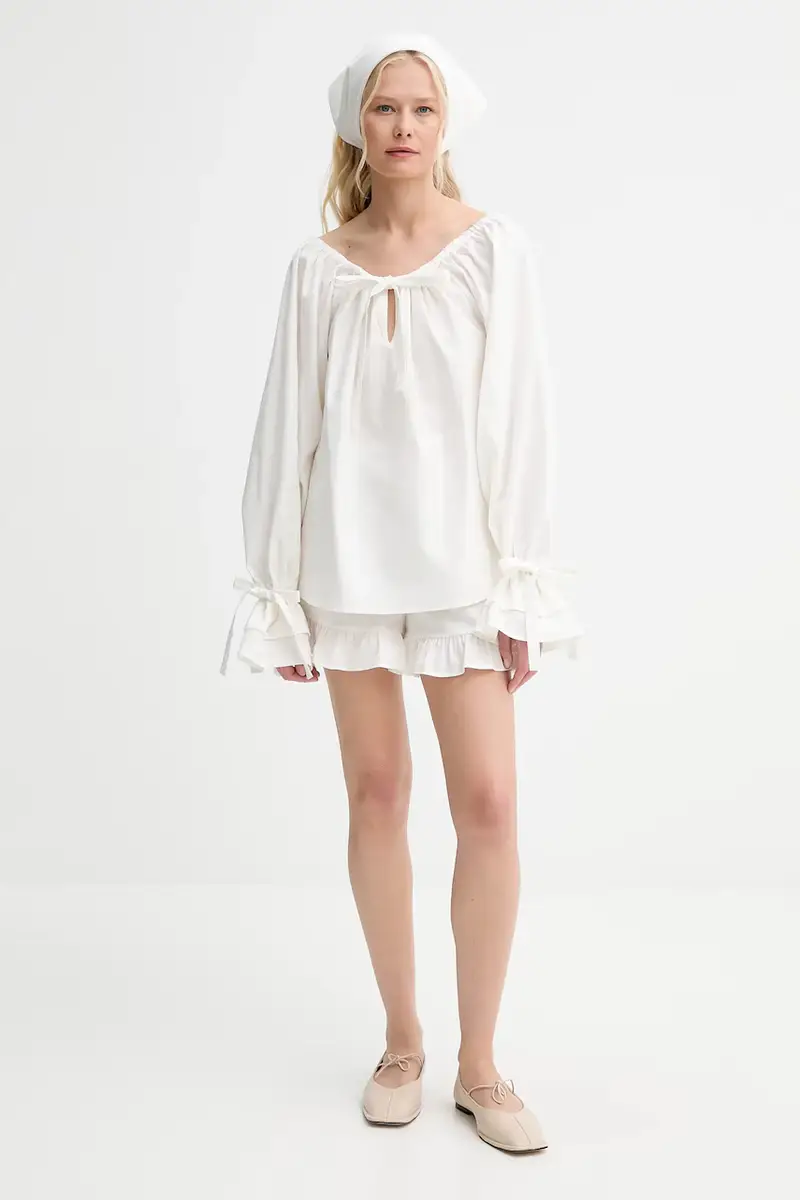 pantaloncini in lino donna colore beige CHSH01P009N miniatura 2