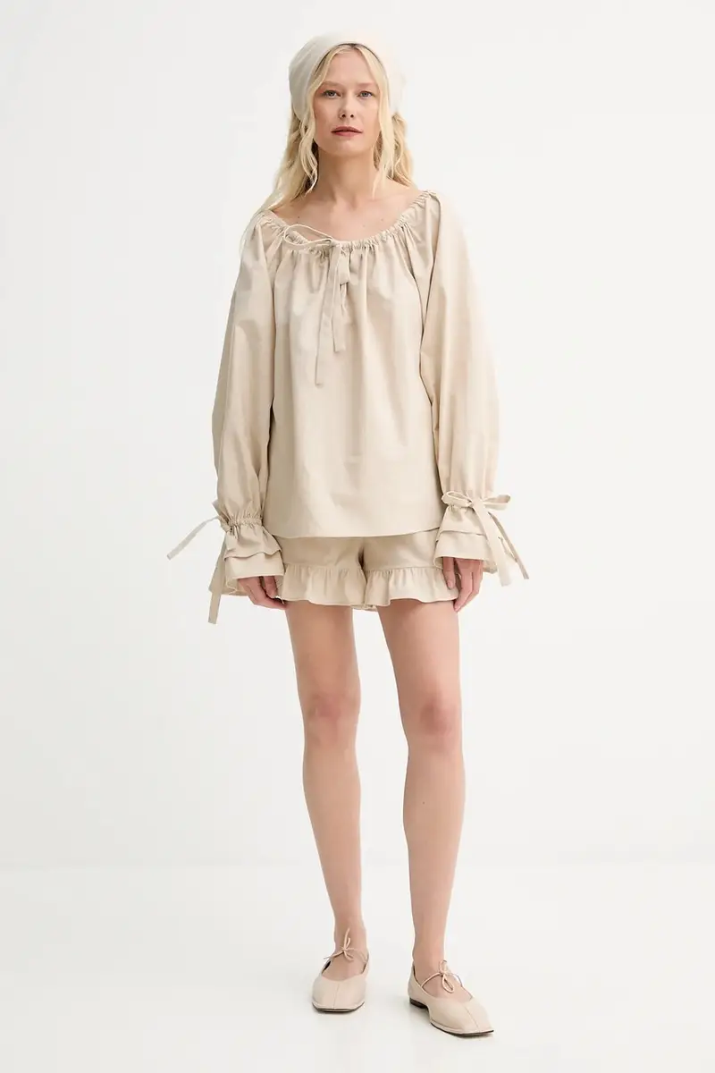 pantaloncini in lino donna colore beige CHSH01P017N miniatura 2