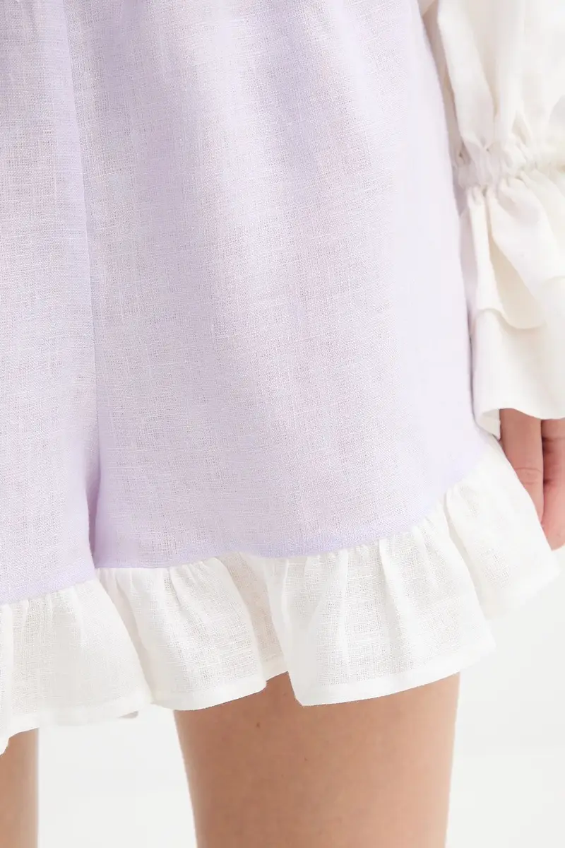 pantaloncini in lino donna colore violetto PFSH01P009R miniatura 5