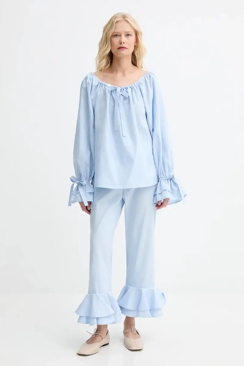 pantaloni in lino donna colore blu CHPT06P010N miniatura 2