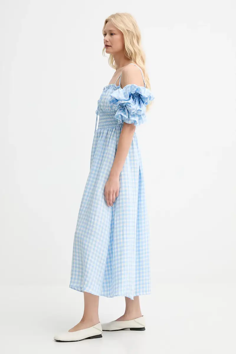 vestito di lino colore blu ALDR01G027N miniatura 3