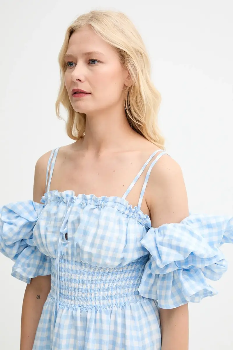 vestito di lino colore blu ALDR01G027N miniatura 4