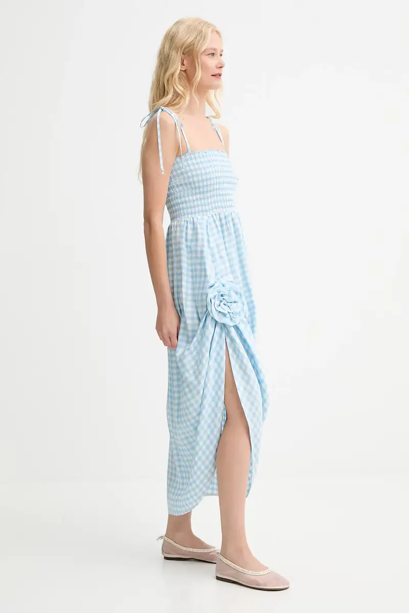 vestito di lino colore blu ATDR01G027R miniatura 3