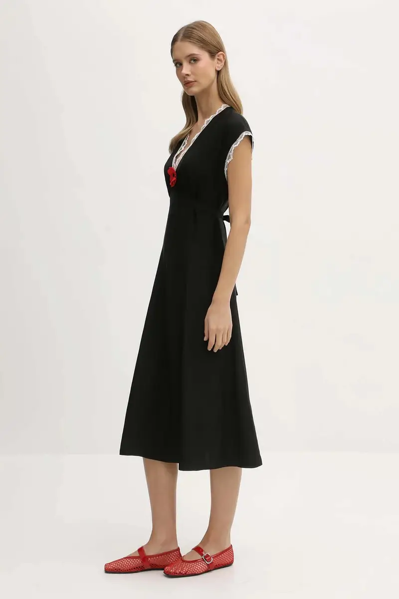 vestito di viscosa colore nero PMDDR03P002L miniatura 2