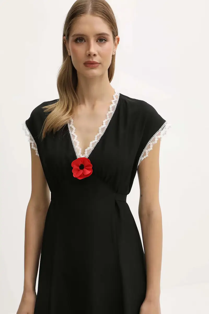 vestito di viscosa colore nero PMDDR03P002L miniatura 4