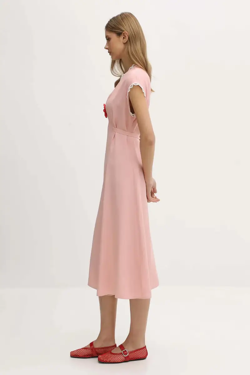 vestito di viscosa colore rosa PMDDR03P006L miniatura 2