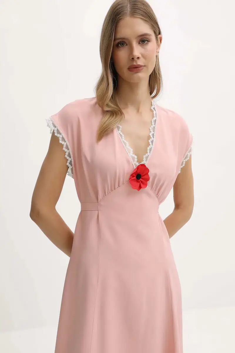 vestito di viscosa colore rosa PMDDR03P006L miniatura 4