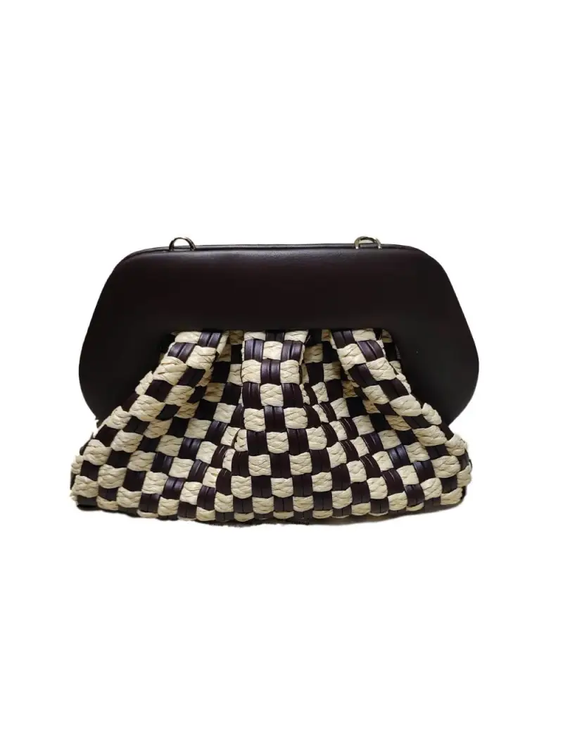 Borsa tia micro weaved staw testa di moro e rafia