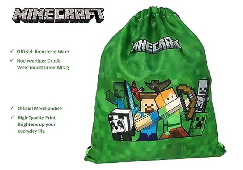 Theonoi Minecraft - Piccola borsa da palestra, borsa sportiva, per scarpe, sportiva, per palestra, zaino da palestra, Minecraft verde, S miniatura 2