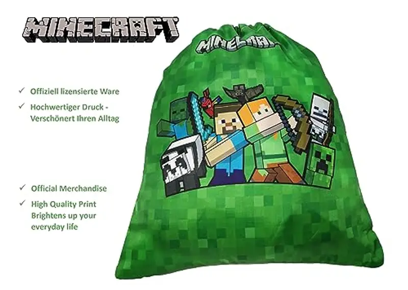 Theonoi Minecraft - Piccola borsa da palestra, borsa sportiva, per scarpe, sportiva, per palestra, zaino da palestra, Minecraft verde, S miniatura 3