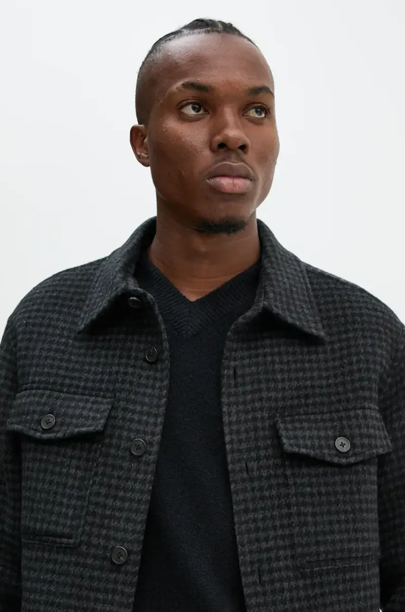 camicia giacca in lana colore nero O0871406 miniatura 4