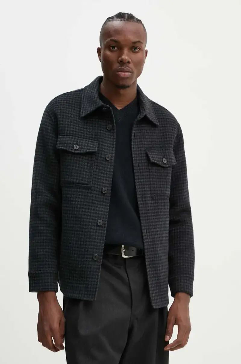 camicia giacca in lana colore nero O0871406