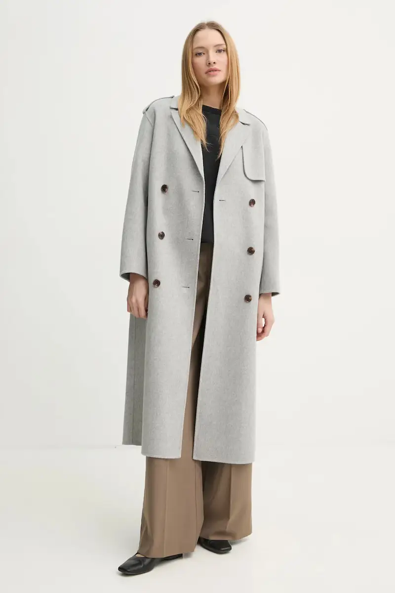 cappotto in lana colore grigio O1101403 miniatura 2